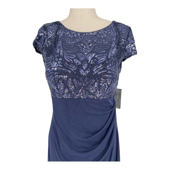 Alex Evenings Sequin Ruched Chiffon Column Gown in NAVY Size 10 NWT MSRP $209 - Picture 5 of 16